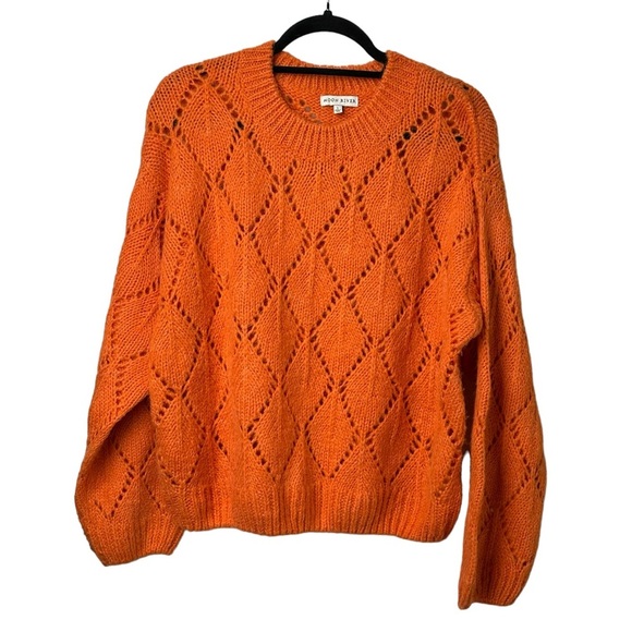 Moon River Sweaters - Moon River Size Large Loose Fit Knit Sweater Orange Diamond Cozy Preppy